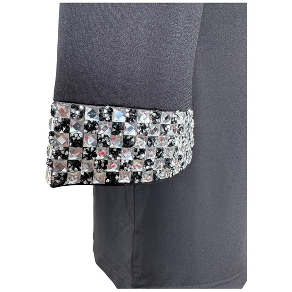 Venus Little Black Dress V-Neck Long Sleeves Sparkly Jeweled Cuffs Size Small - Picture 6 of 11